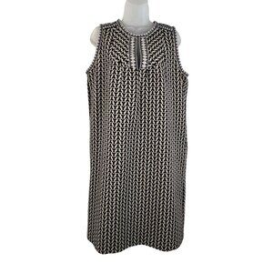 J. Crew Shift Dress Geometric Arrow Black, Cream, Blue, White Size 10 TALL